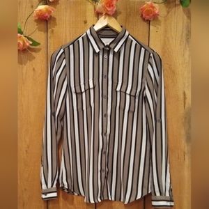 LOFT long sleeve stripe collard button down flowy blouse size XS